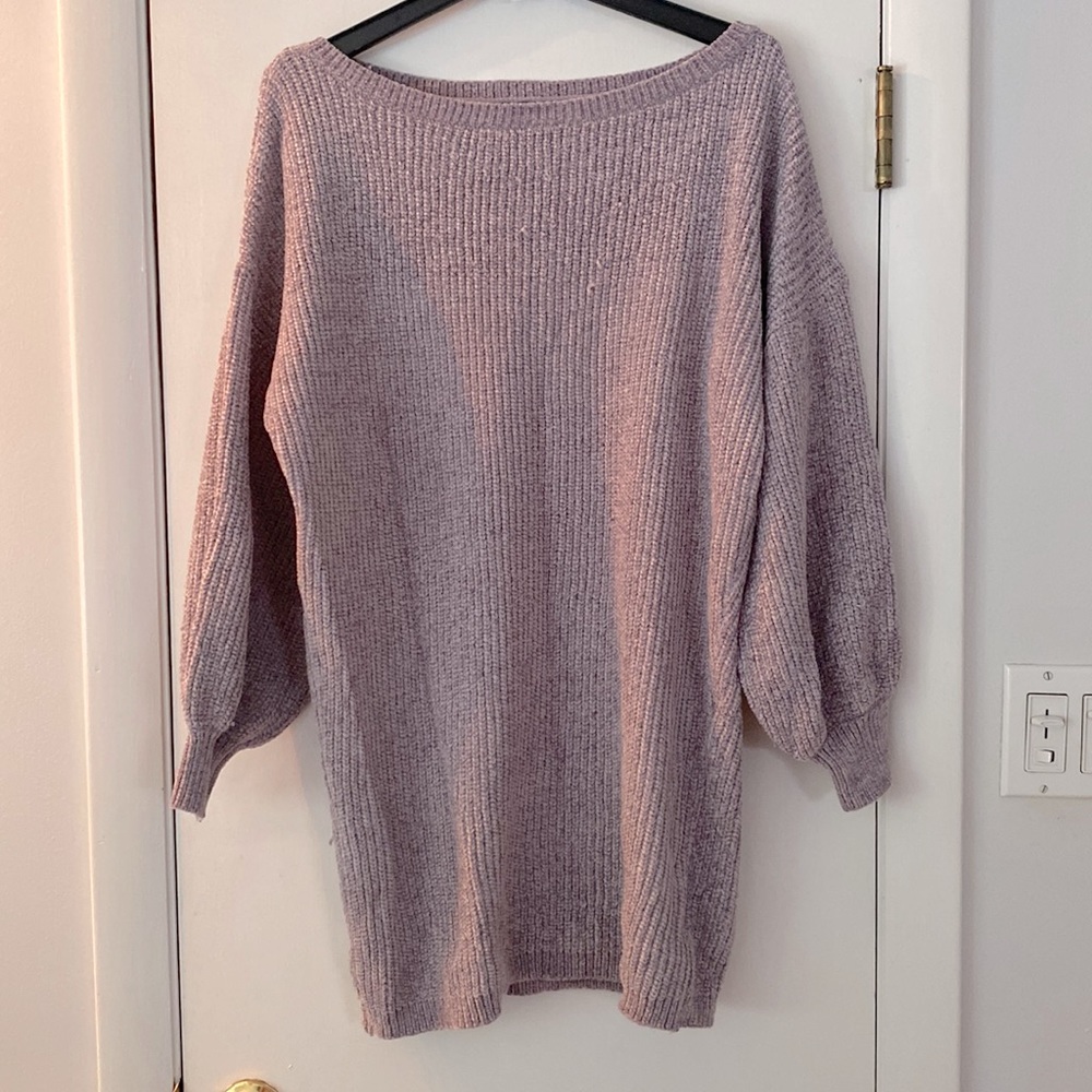 Purple Express Sweater Dress with Balloon Sleeves